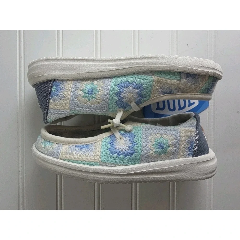 Hey Dude Wendy Cottage Crochet Bay Blue‎ Multi Slip On Youth 12 43696-4VP Nwt